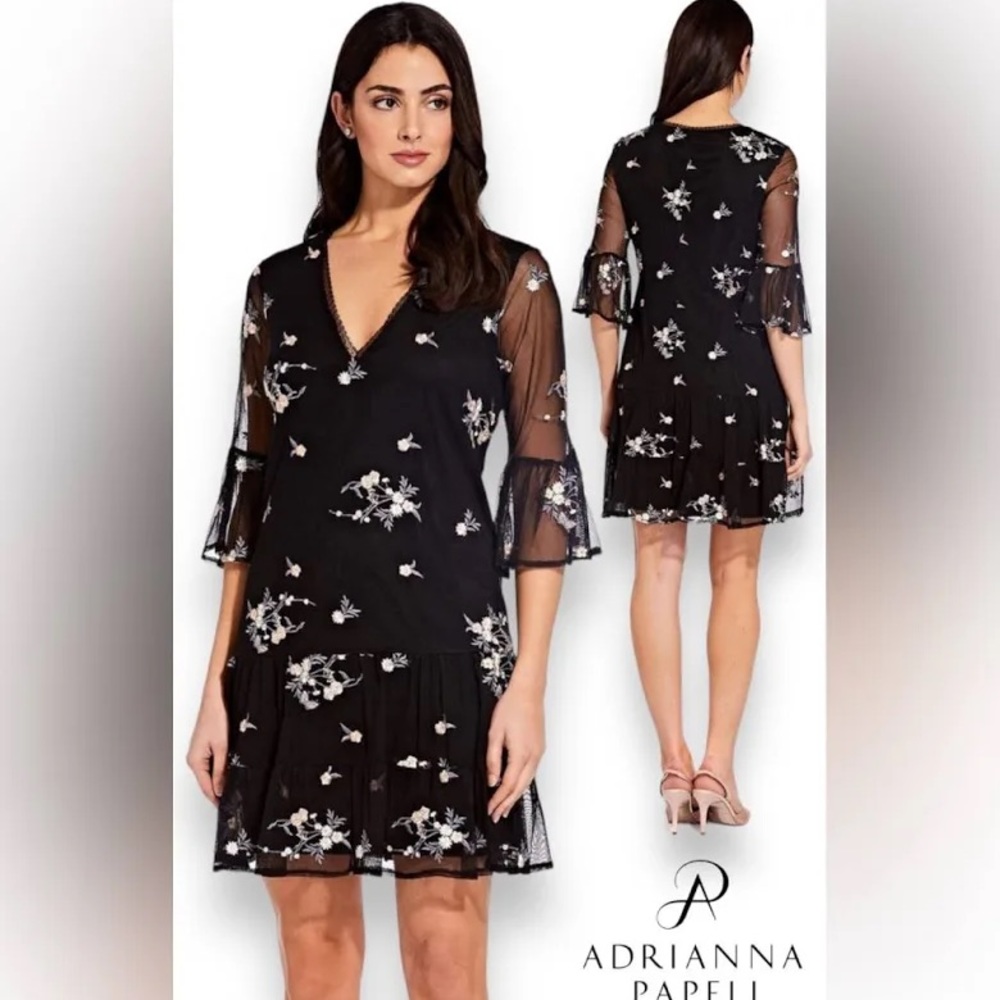 Brand New Adrianna Papell Women's Embroidered Trapeze Dress